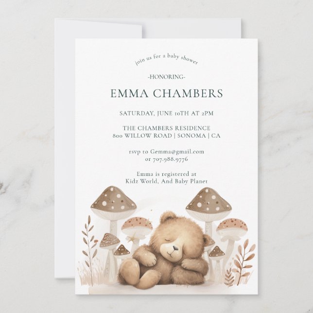 Invitation Baby shower Ours Teddy (Devant)