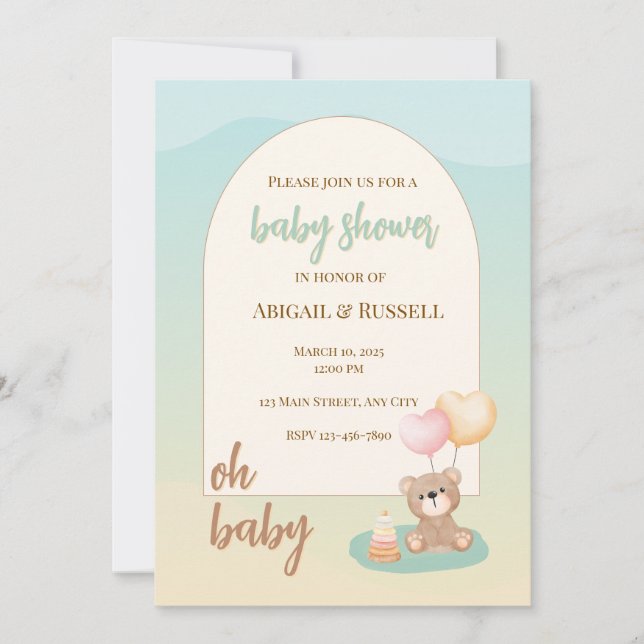 Invitation Baby shower Ours Teddy (Devant)