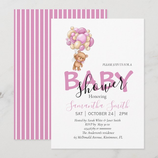 Invitation Baby shower Ours Teddy (Devant / Derrière)