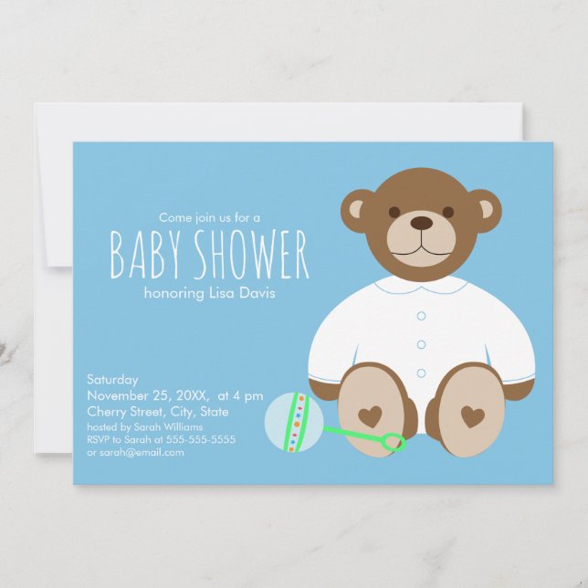 Invitation Baby shower Ours Teddy, arrière - plan  (Devant)