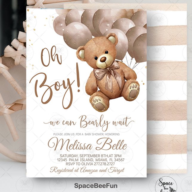 Invitation Baby shower Ours Teddy On Peut Bearly W (Teddy Bear,invitation,Baby Shower invites,Baby Shower bear,teddy bear Invitation,Hot air balloon ba )