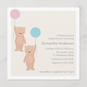 Invitation Baby shower Ours Teddy - Twin Boy Girl