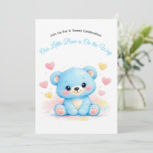 Invitation Baby shower ourson bleu mignon bébé garçon pastel