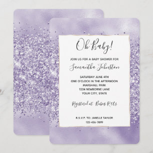 Invitation Baby-Shower Pailleté Violet Glitzy