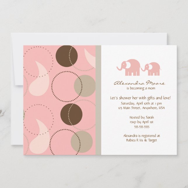 Invitation Baby shower Paisley & Elephants (Devant)