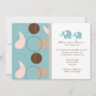 Invitation Baby shower Paisley & Elephants