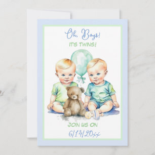 Invitation Baby shower Pale Blue and Green Twin Boys