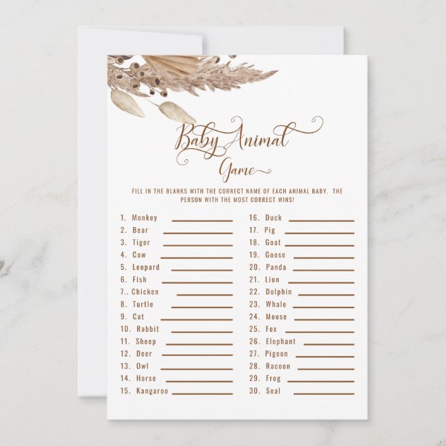 Invitation Baby shower Pampas Baby Animal Game II (Devant)
