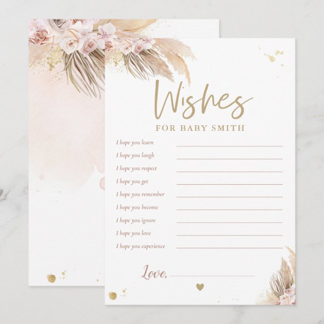 Invitation Baby shower Pampas Grass Boho Wings Pour Baby Card (Devant / Derrière)