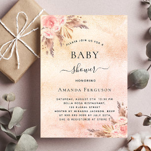 Invitation Baby shower pampas herbe fleurie boho luxe