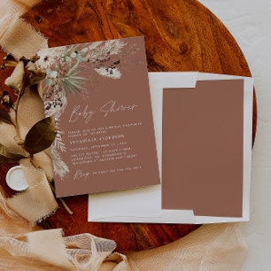 Invitation Baby shower pampas herbe moderne boho élégant invi
