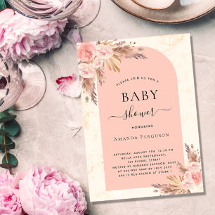 Invitation Baby shower pampas herbe rose or blush boho