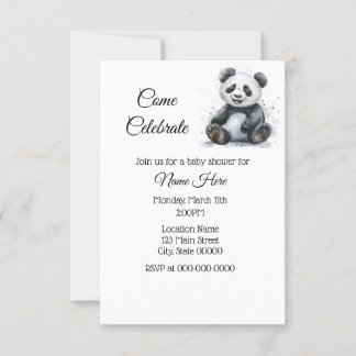 Invitation Baby shower Panda aquarelle simple