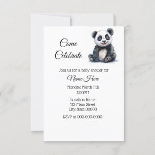 Invitation Baby shower Panda aquarelle simple