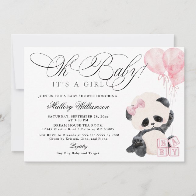 Invitation Baby shower Panda Girl (Devant)