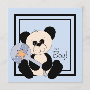 Invitation Baby shower Panda noir et bleu