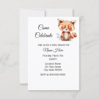 Invitation Baby shower Panda rouge simple aquarelle