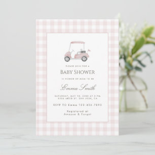 Invitation Baby Shower Panier de Golf à Carreaux Roses