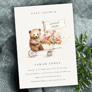 Invitation Baby shower Panier Floral Teddy Cute Localement Cu