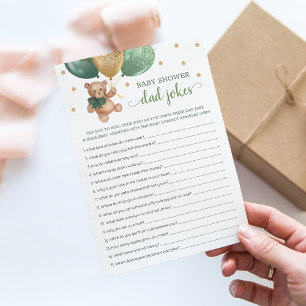 Invitation Baby shower Papa Blagues Jeu Green Teddy Bear Card