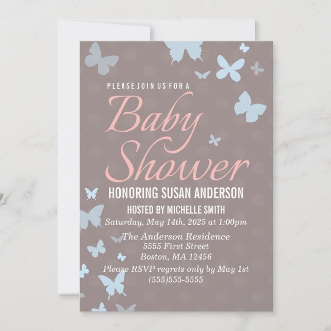 Invitation Baby shower papillon (Devant)