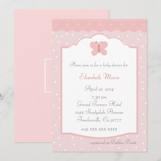Invitation  Baby Shower Papillon (Devant / Derrière)