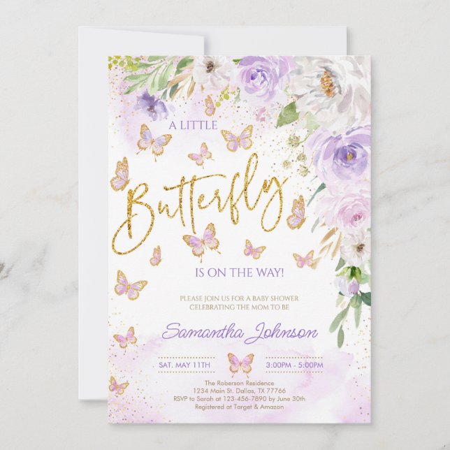 Invitation Baby shower papillon (Devant)