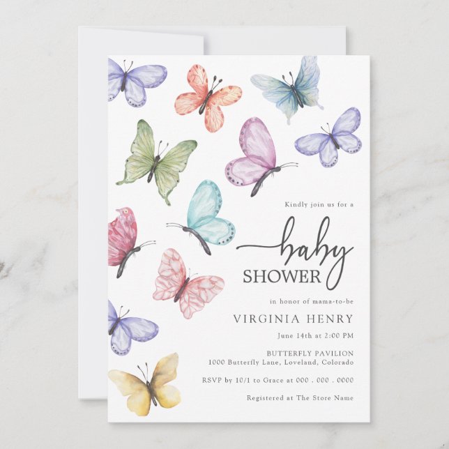 Invitation Baby shower papillon (Devant)
