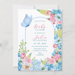Invitation Baby shower papillon à fleurs rose bleu