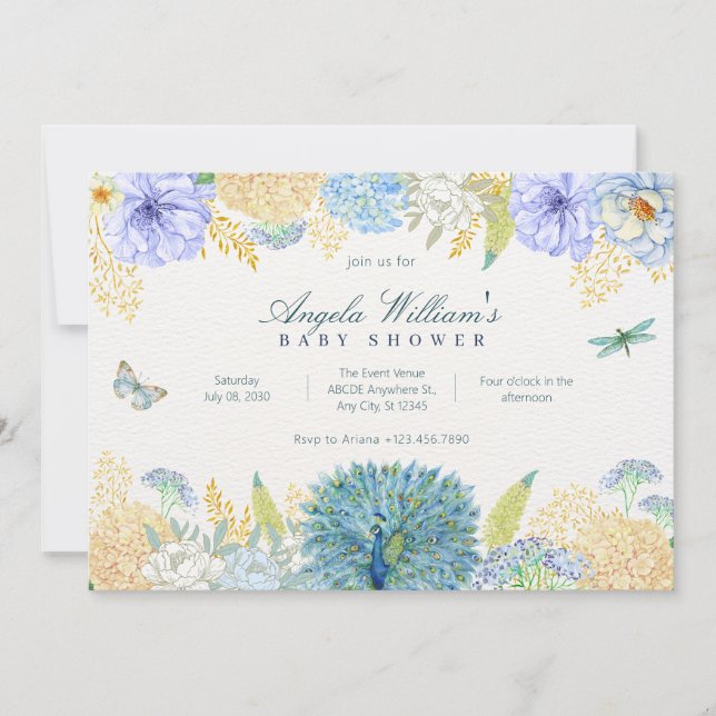 Invitation Baby shower papillon de libellule florale d'aquare (Devant)