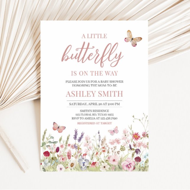 Invitation Baby shower papillon fleur sauvage (Boho Butterflies Baby Shower Invitation)