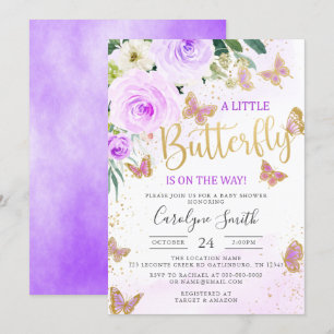 Invitation Baby shower papillon floral Lavender