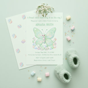 Invitation Baby Shower Papillon Guimauve Vert Menthe