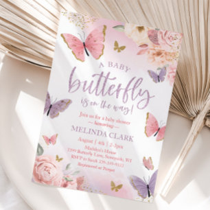 Invitation Baby shower papillon Invitation, Baby shower fille