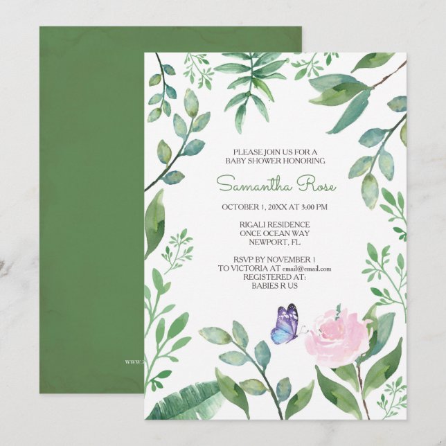 Invitation Baby shower papillon Invitation, rose et bleu (Devant / Derrière)