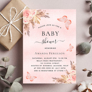 Invitation Baby shower papillon pampas herbe luxueux