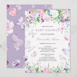Invitation Baby shower papillon pourpre