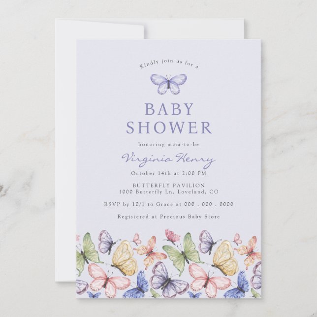 Invitation Baby shower papillon pourpre (Devant)