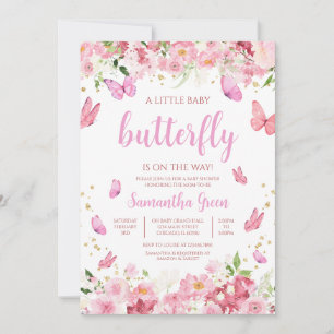 Invitation Baby shower papillon rose