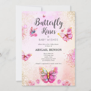 Invitation Baby shower papillon rose