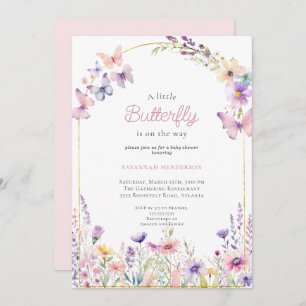 Invitation Baby shower papillon rose