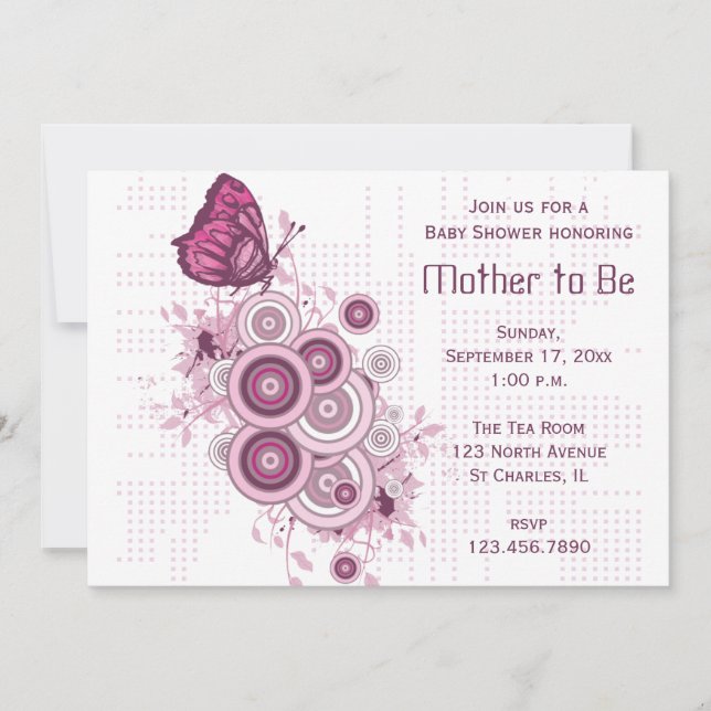 Invitation Baby shower papillon rose (Devant)