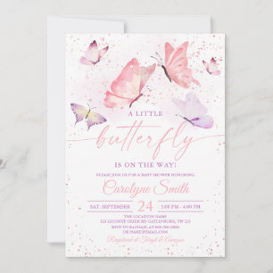 Invitation Baby shower papillon rose