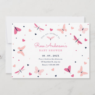 Invitation Baby shower papillon rose