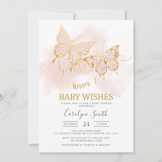 Invitation Baby shower papillon rose (Devant)