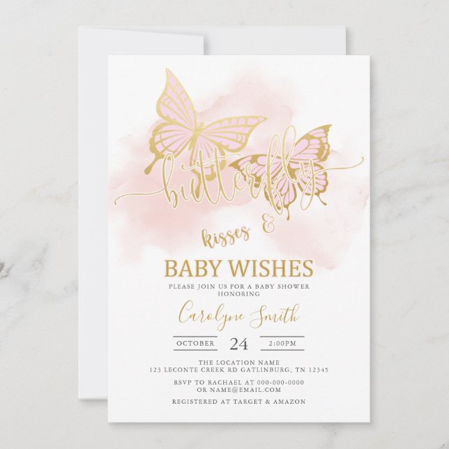 Invitation Baby shower papillon rose Modèle d'invitation (Devant)