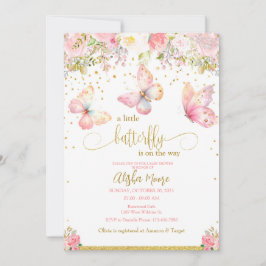 Invitation Baby shower papillon rose or