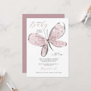 Invitation Baby shower papillon rose Rose poussiéreux