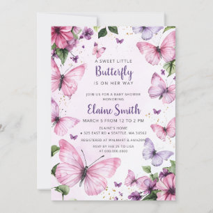 Invitation Baby shower papillon rose violet