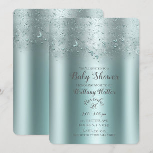 Invitation Baby shower papillon Turquoise d'argent Aqua Fbatt